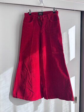 Red Wide Leg Vintage Corduroy Pants